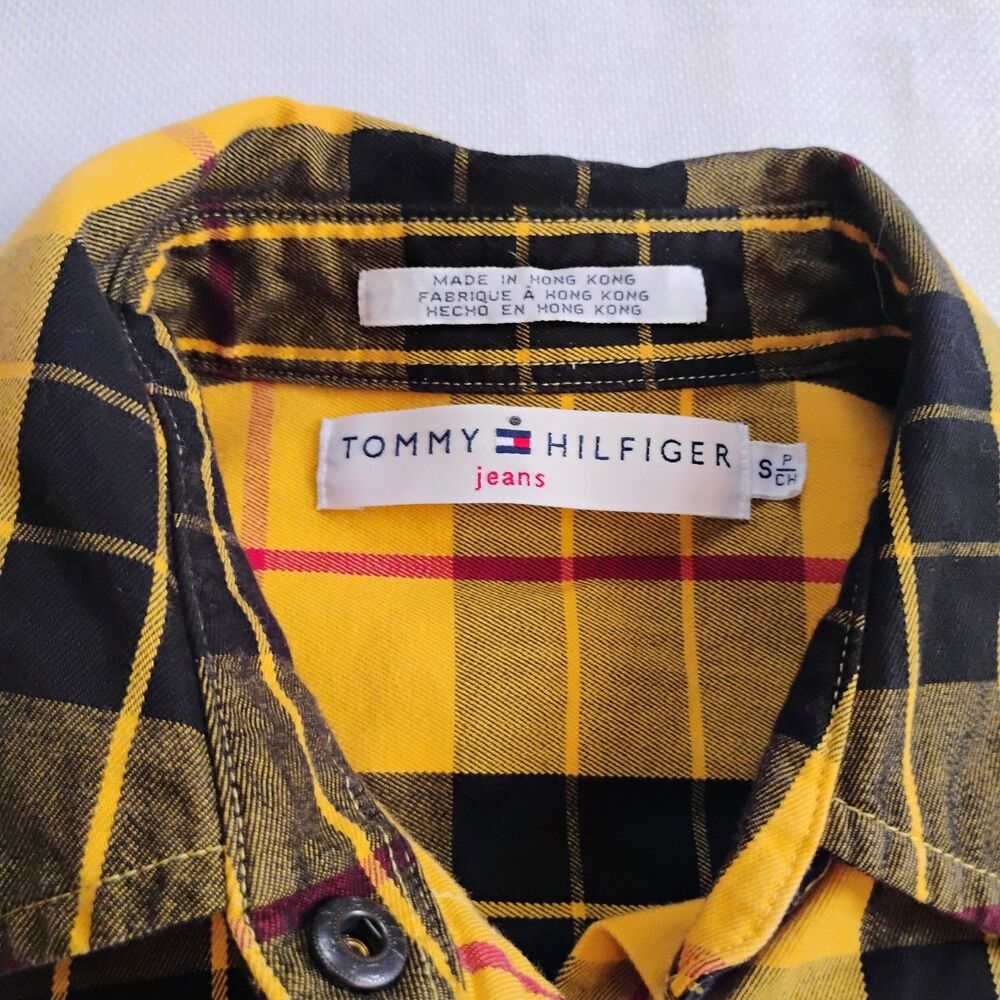 Tommy Hilfiger Y2K Yellow Plaid Flannel Shirt Small Clueless 2002 Snap Vintage - Picture 4 of 16